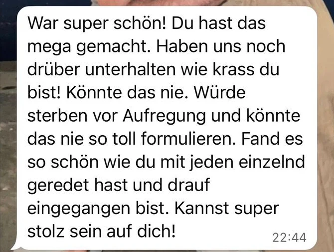 WhatsApp-Nachricht nach dem JGA: War super schön, du hast das mega gemacht, kannst stolz sein